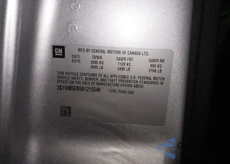 2010 Chevrolet Impala Lt from USA, damaged, VIN 2G1WB5EN8A1215548